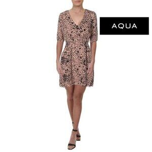 Aqua Women's Leopard Print‎ V-Neck Party Dress Pink